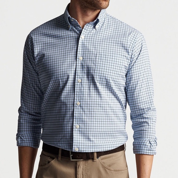 Peter Millar Flex Finish Button Front Checked Plaid Pattern Shirt Size - Picture 2 of 8